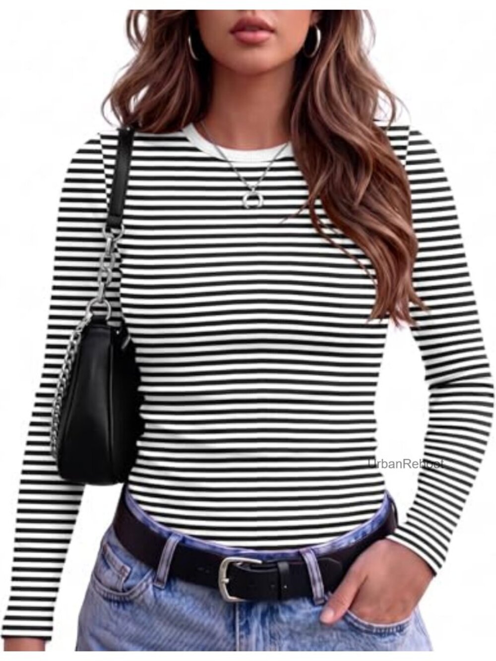 Ribbed Long Sleeve Crewneck Slim Fit Basic Tee Stretch Top